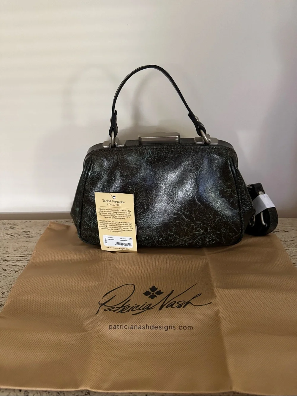 Patricia Nash Gracchi Turquoise Tooled Leather Frame Satchel. MSRP $279